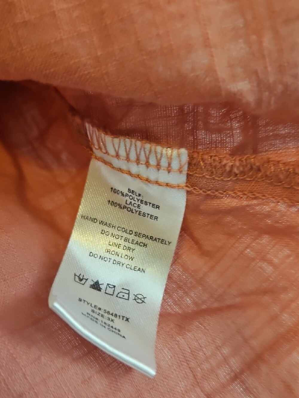 Woven Lace-Trim Button Front Blouse in Peach - Picture 3 of 6